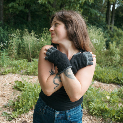 Alpaca Double Layered Fingerless Gloves #color_charcoal-black