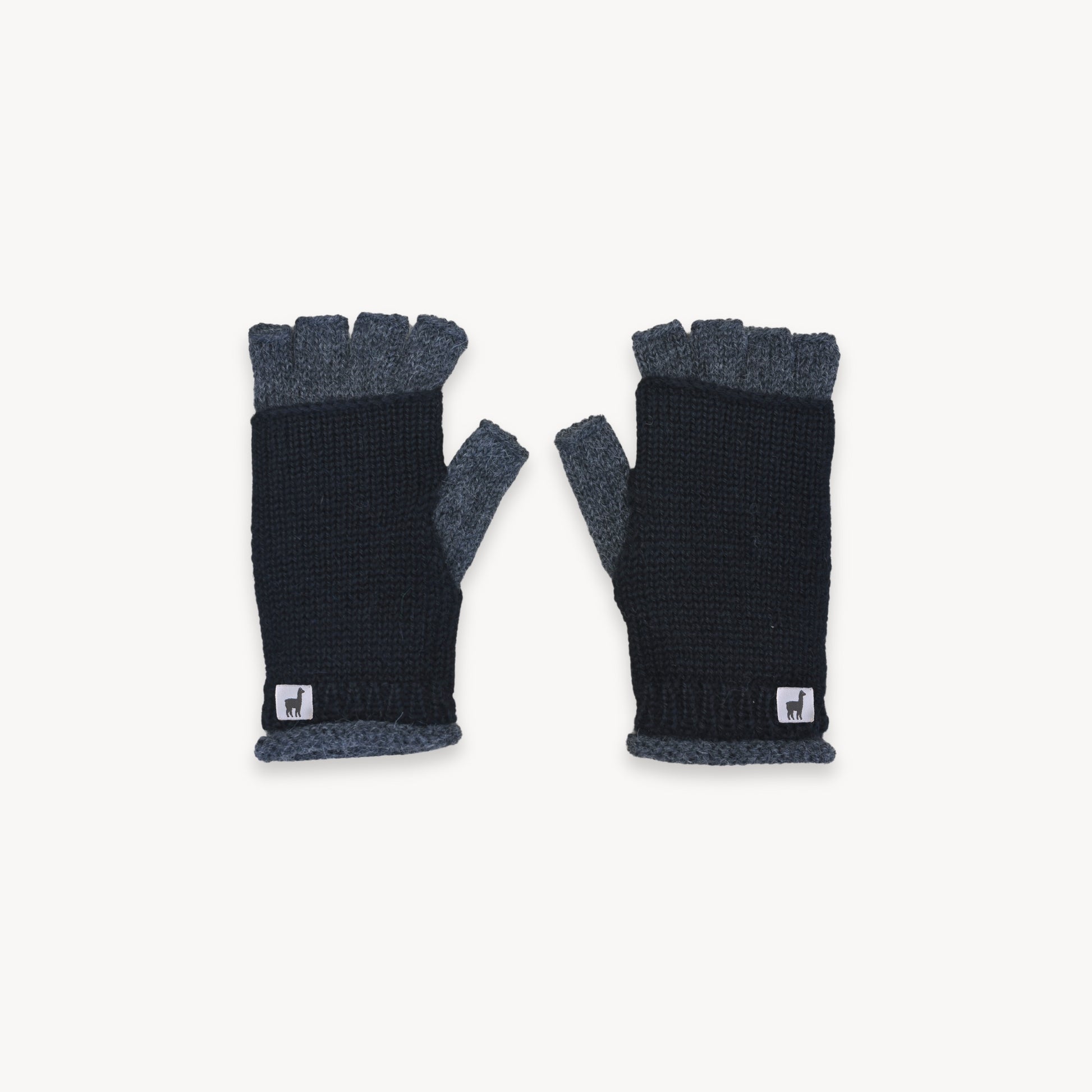 Alpaca Double Layered Fingerless Gloves #color_charcoal-black