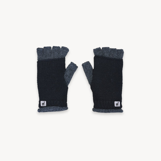 Alpaca Double Layered Fingerless Gloves #color_charcoal-black