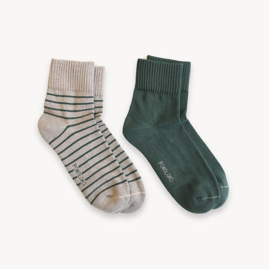 POKOLOKO Striped-Solid Pima Socks - Pack of 2 #color_forest-walnut
