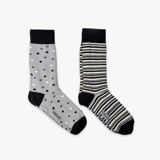 POKOLOKO Stripes & Dots Pima Socks - Pack of 2 #color_onyx