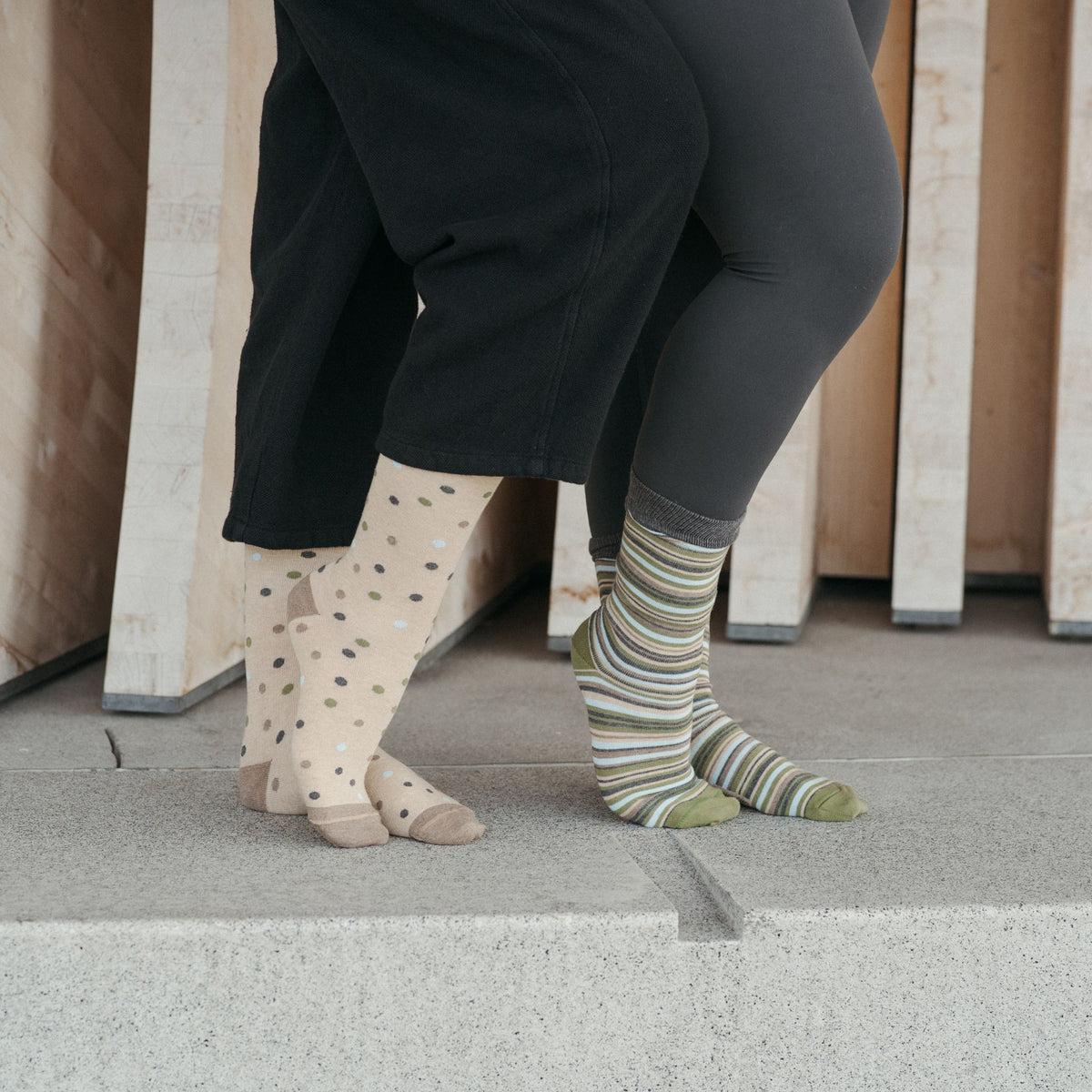 POKOLOKO Stripes & Dots Pima Socks - Pack of 2 #color_earth