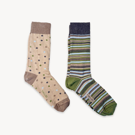 POKOLOKO Stripes & Dots Pima Socks - Pack of 2 #color_earth