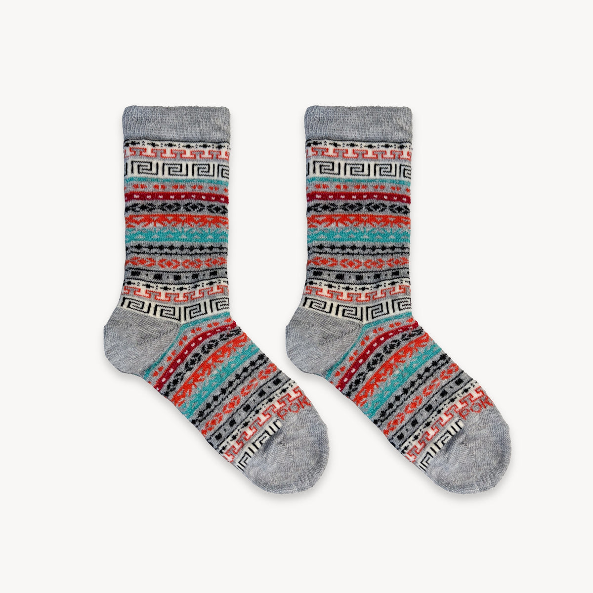 POKOLOKO Crew Alpaca Kids Socks #color_multi-grey