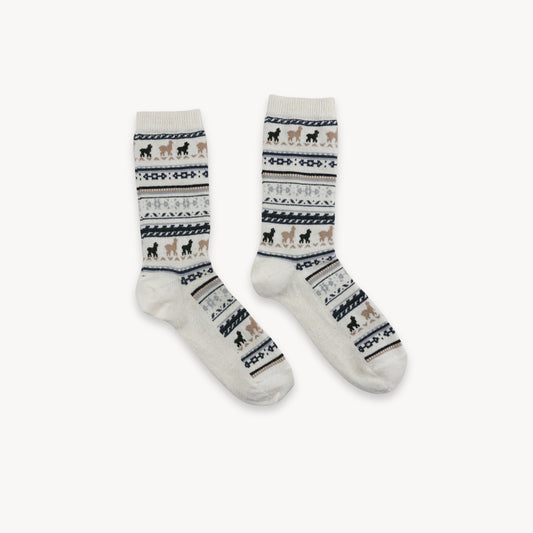 POKOLOKO Print Alpaca Kids Socks #color_white