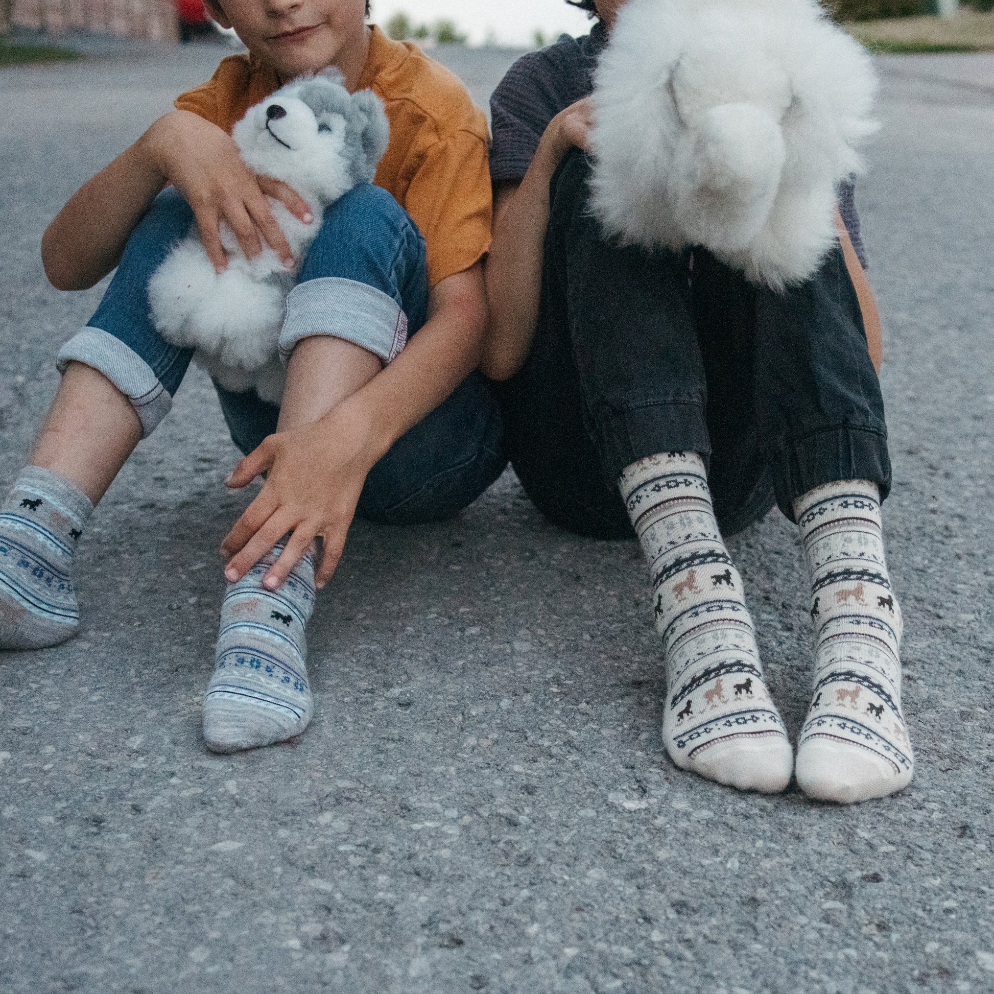 POKOLOKO Print Alpaca Kids Socks #color_white
