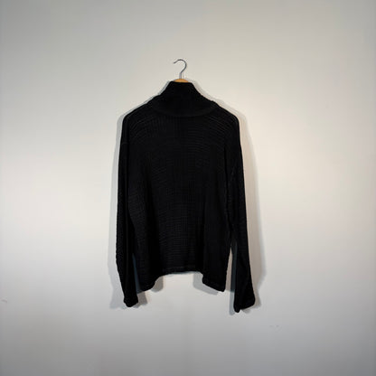 Crinkle Black High Button Collar Shirt - One Size