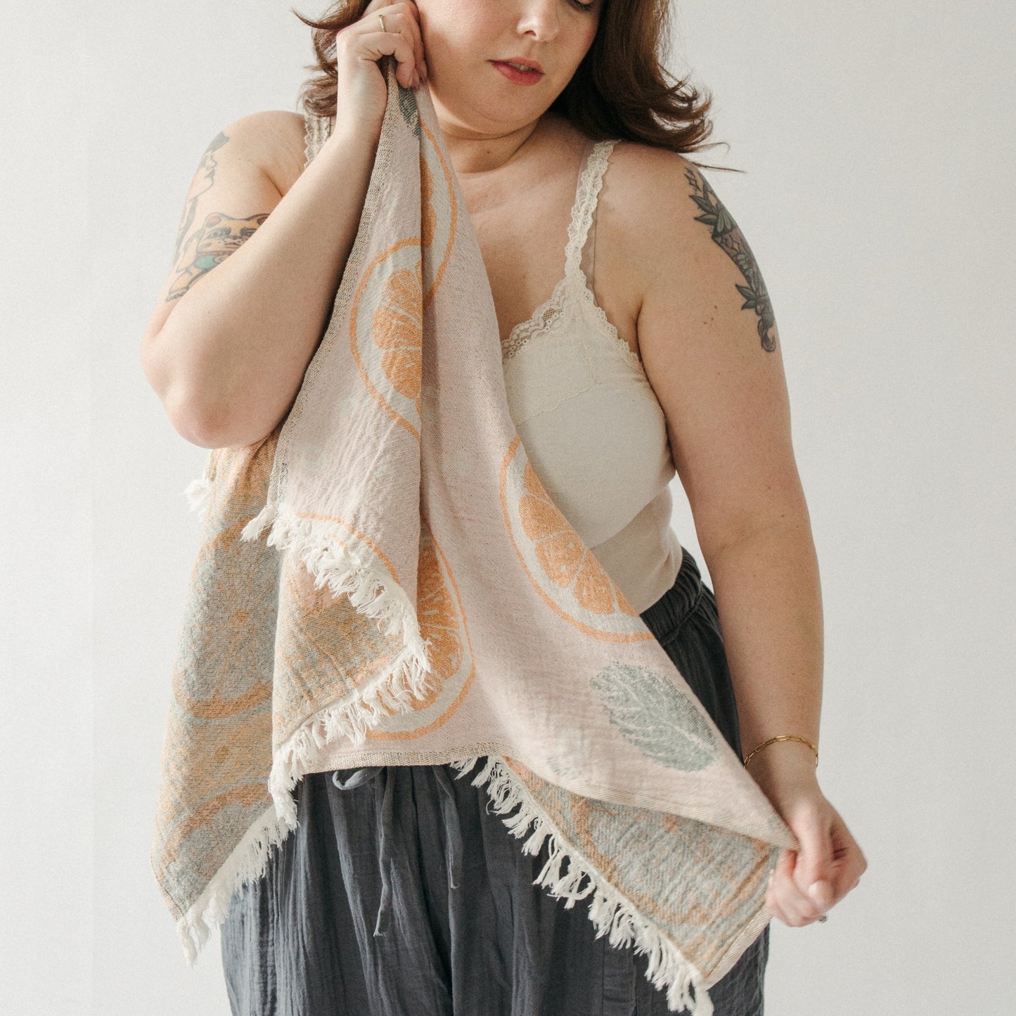 Orange and Leaf Hand Towel