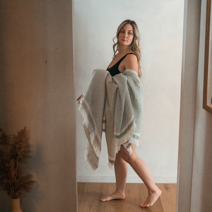 POKOLOKO Richmond Road Waffle Towel #color_waffle-glacial-green
