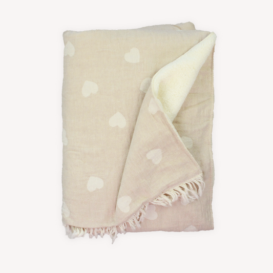 POKOLOKO Have A Heart Fleece Lined Throw #color_have-a-heart-beige