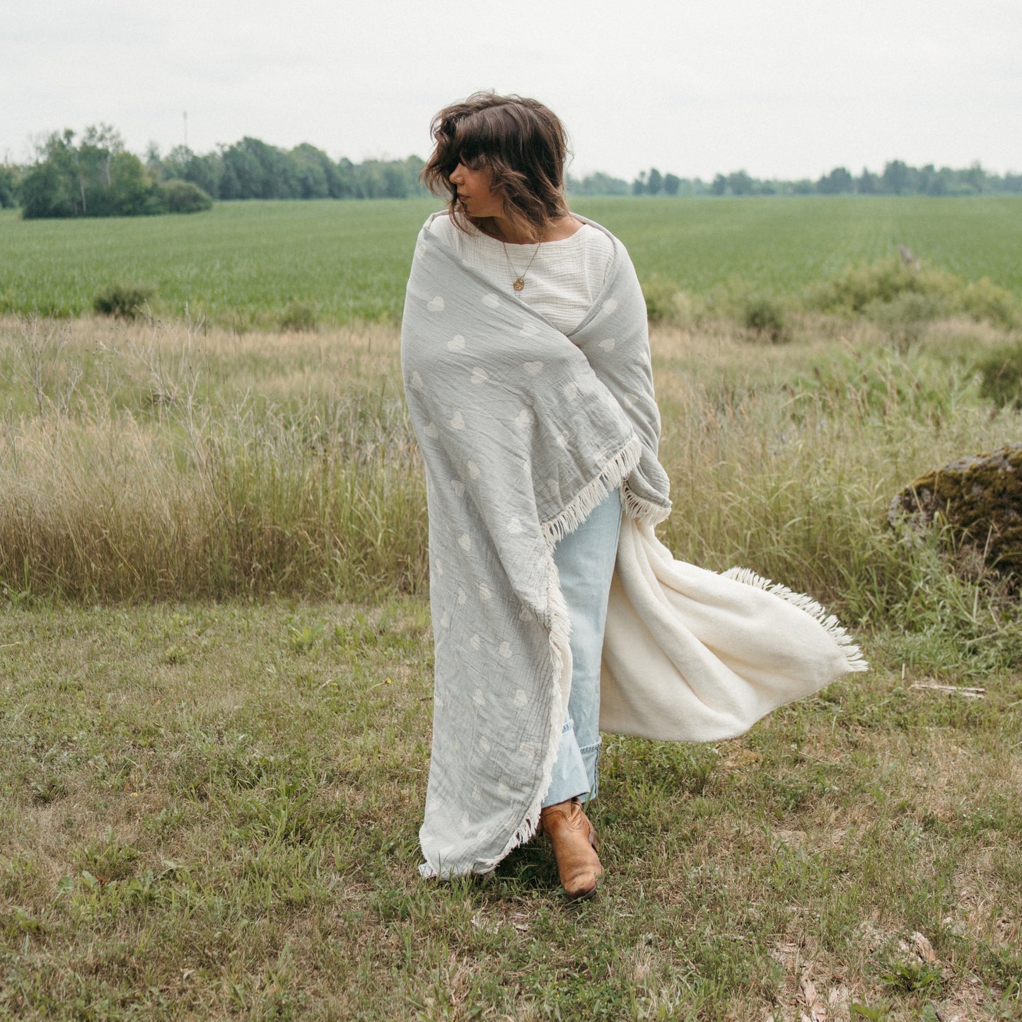 POKOLOKO Have A Heart Fleece Lined Throw #color_have-a-heart-gray