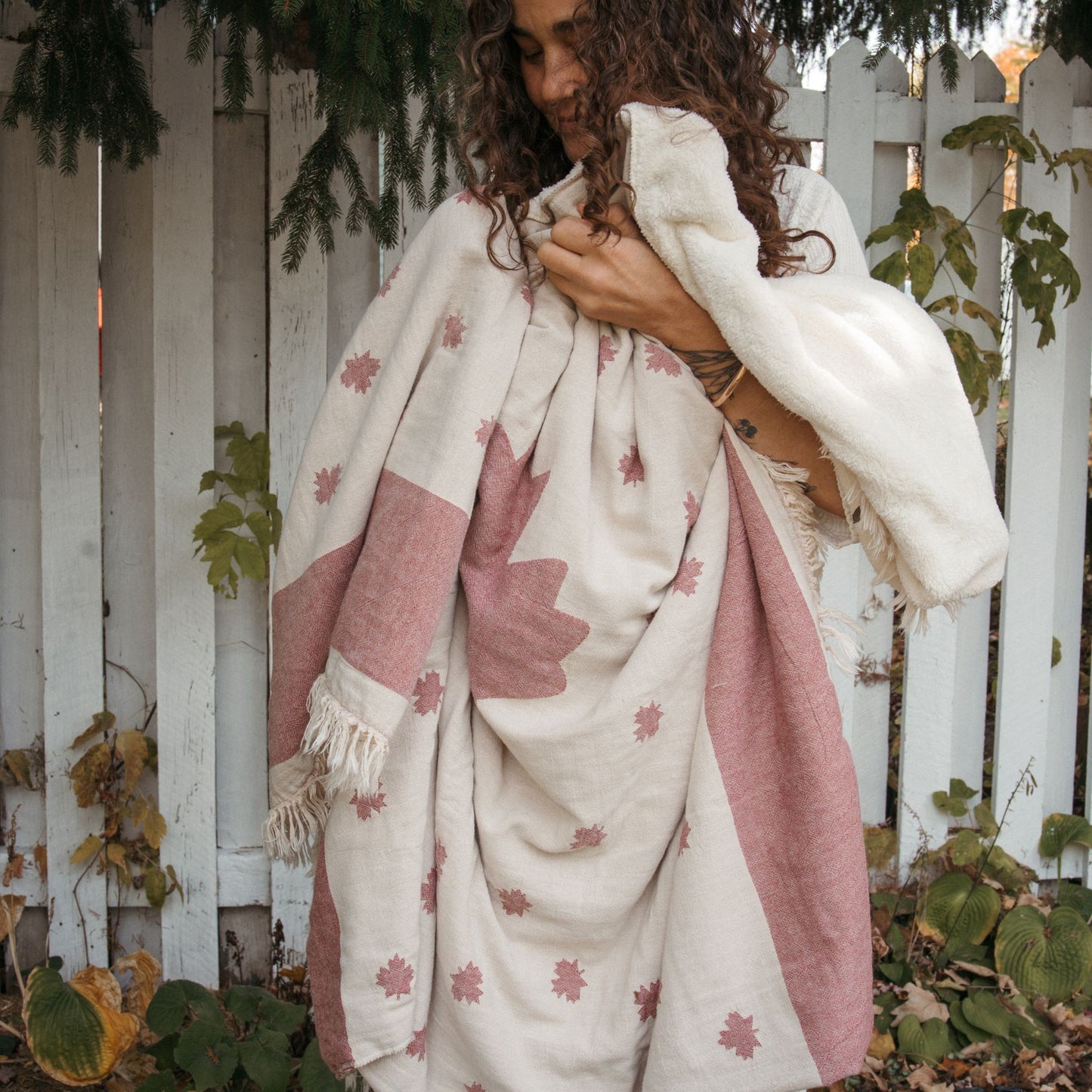 Maple Leaf Fleece Lined Throw