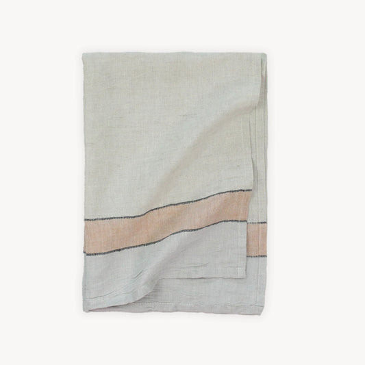 POKOLOKO French Stripe Linen Hand Towel #color_natural-mandarin-grey