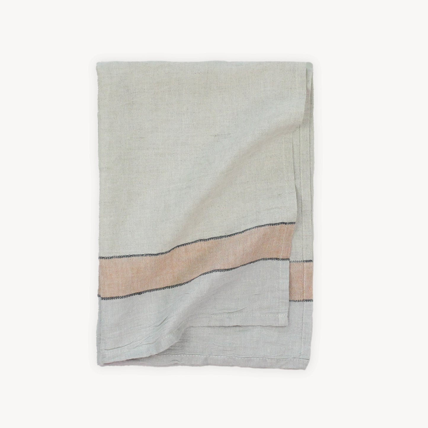 POKOLOKO French Stripe Linen Hand Towel #color_natural-mandarin-grey