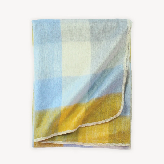 POKOLOKO Large Check Alpaca Blanket #color_gold-blue-check