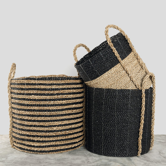 POKOLOKO Handled Seagrass Basket #color_black-natural
