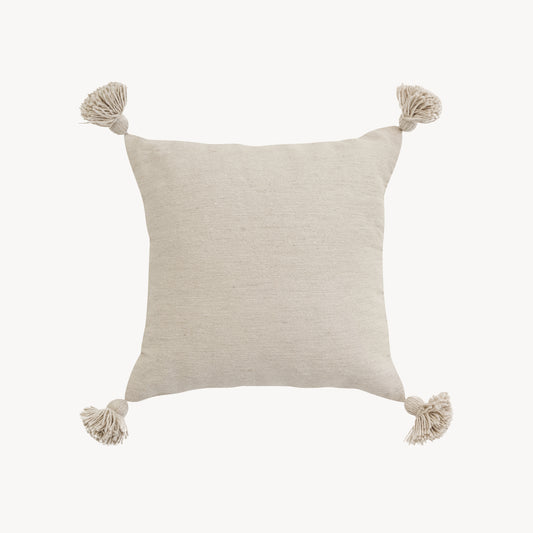 POKOLOKO Solid Moroccan Pom Pom Pillow - 18x18 #color_beige-solid-pom-pillow