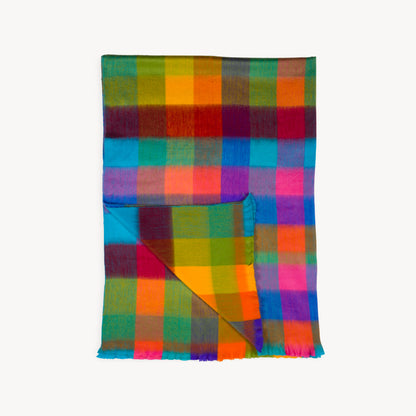 POKOLOKO Fringed Check Alpaca Blanket #color_multicolor-check