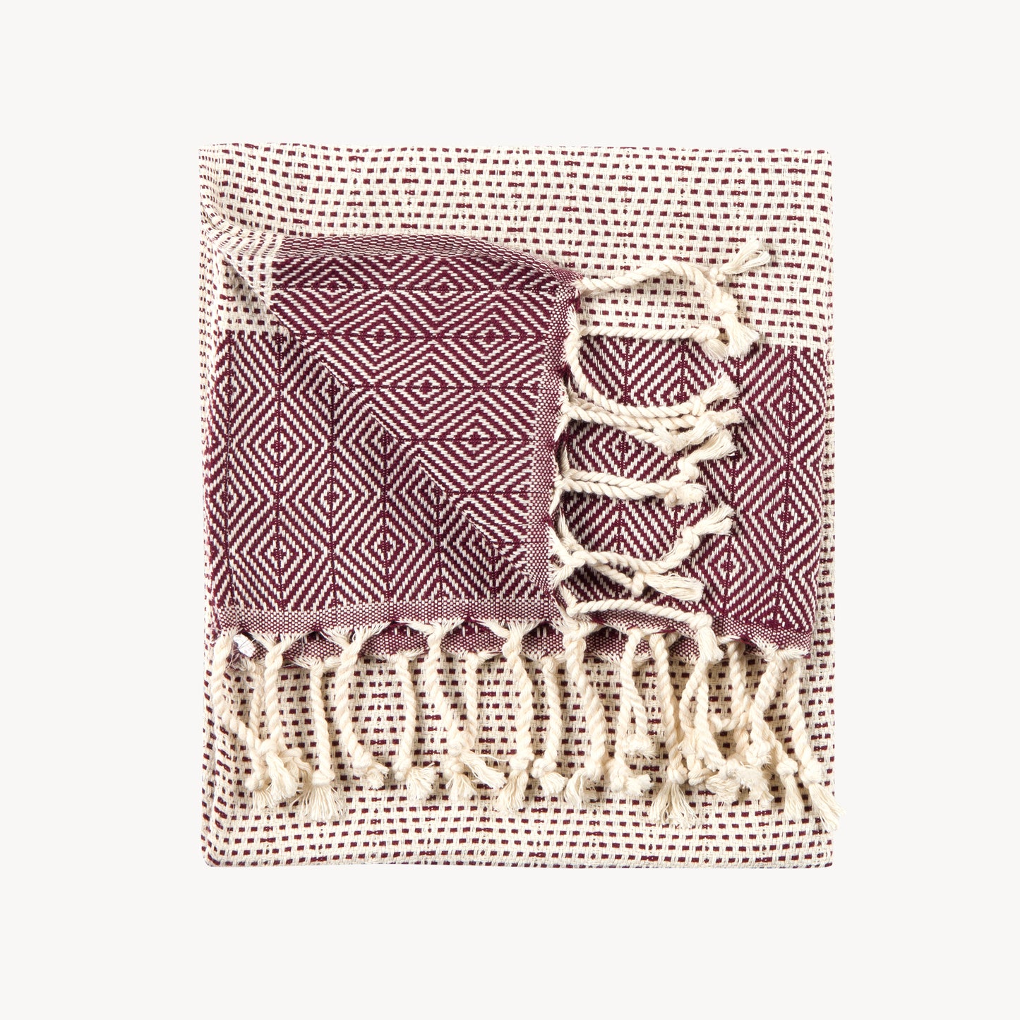 POKOLOKO Lined Diamond Hand Towel #color_maroon-diamond