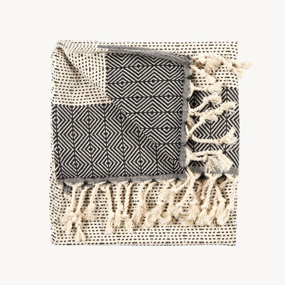 POKOLOKO Lined Diamond Hand Towel #color_black-diamond